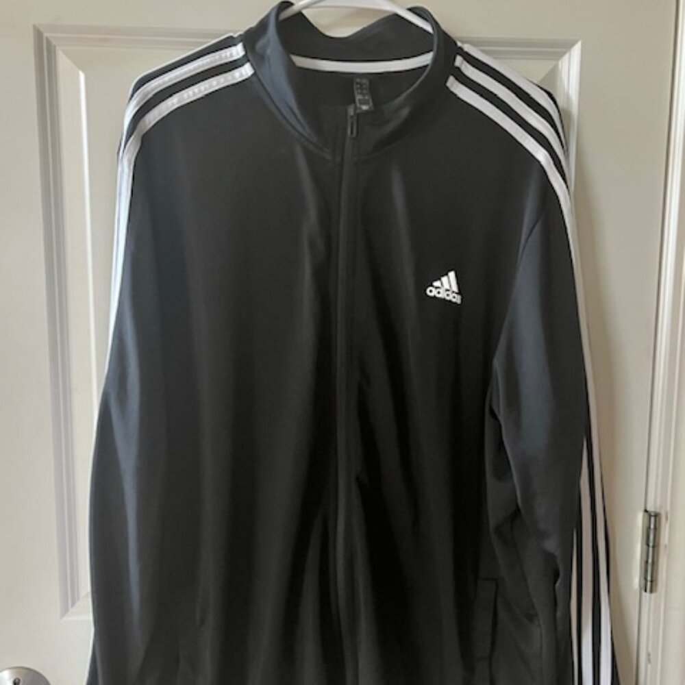 ADIDAS: MENS 'TRICOT' BLACK TRACK ZIP-UP JACKET-SIZE 2XL **FANTASTIC CONDITION**